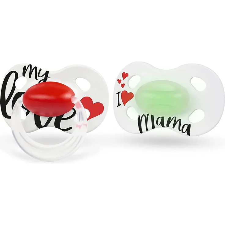 Medela Baby Schnuller Day & Night Love Mama 6-18 Monate 2 Stück Weiß