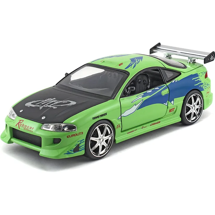 Jada Toys 253203007 Brian's Fast & Furious Mitsubishi Eclipse 1995, Auto, Spielzeugauto aus Die-cast, öffnende Türen, Kofferraum & Motorhaube, Maßstab 1:24, grün