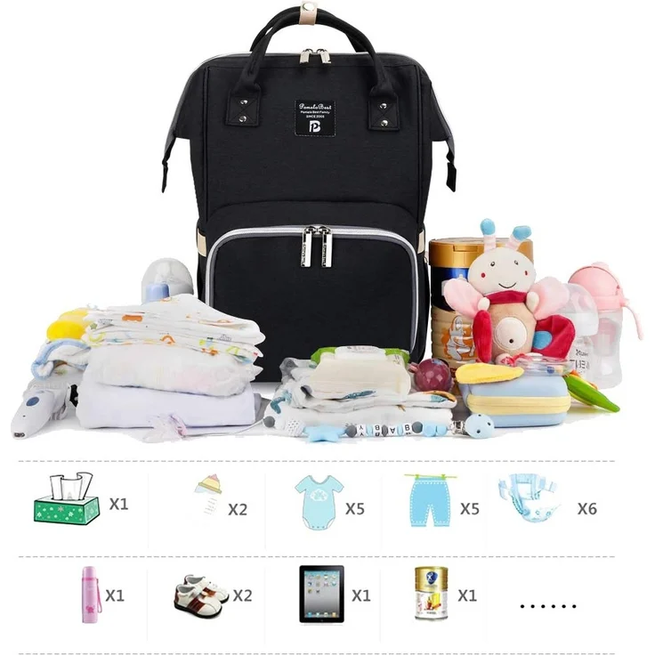 Pomelo Best Baby Wickelrucksack stylische Wickeltasche Rucksack mit Wickelunterlage multifunktional wasserabweisend Große Kapazität Rucksack für unterwegs (Schwarz) – Bild 2