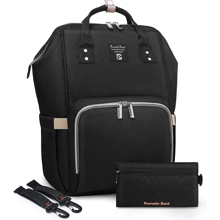 Pomelo Best Baby Wickelrucksack stylische Wickeltasche Rucksack mit Wickelunterlage multifunktional wasserabweisend Große Kapazität Rucksack für unterwegs (Schwarz) – Bild 1