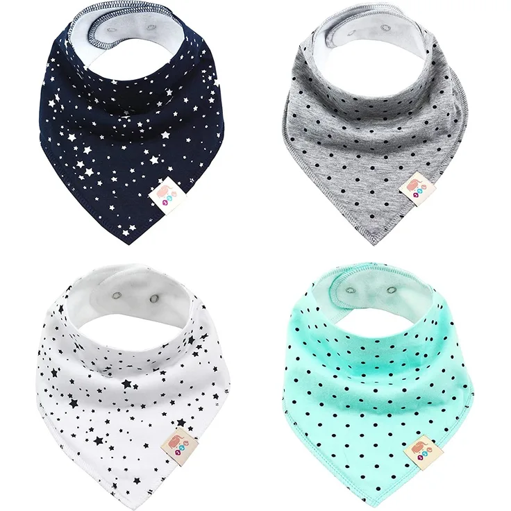 Baby Dreieckstücher 4 Stück Halstuch süße unisex aus Baumwolle mit verstellbaren Druckknöpfen Spucktuch Lätzchen für Kleinkinder Jungen und Mädchen (Unisex Set)
