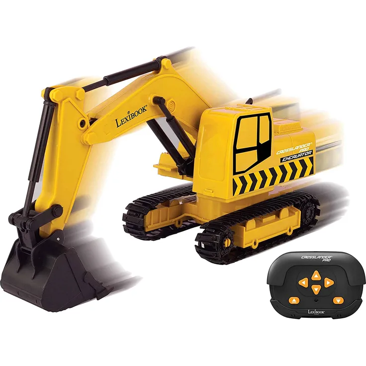 Lexibook, Crosslander® pro RC Excavator, Ferngesteuerter Baggerlader, automatischer Bagger, Spielteppich, Sandförmchen, 2 LKWs und eine Brücke in Kartons enthalten, wiederaufladbar, RCP30