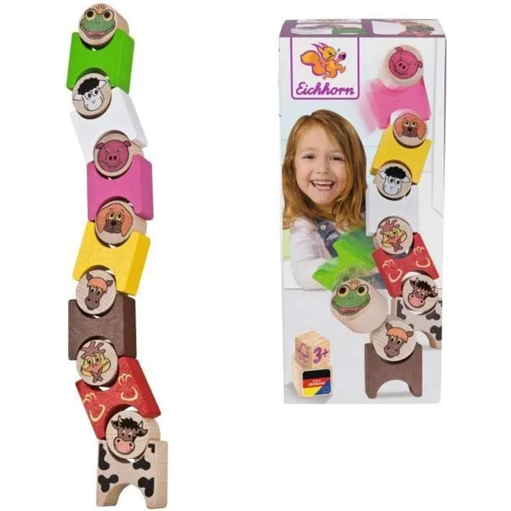 Eichhorn 100072315 - Stapeltiere Bauernhof, 14 tlg., FSC 100% Zertifiziertes Buchenholz