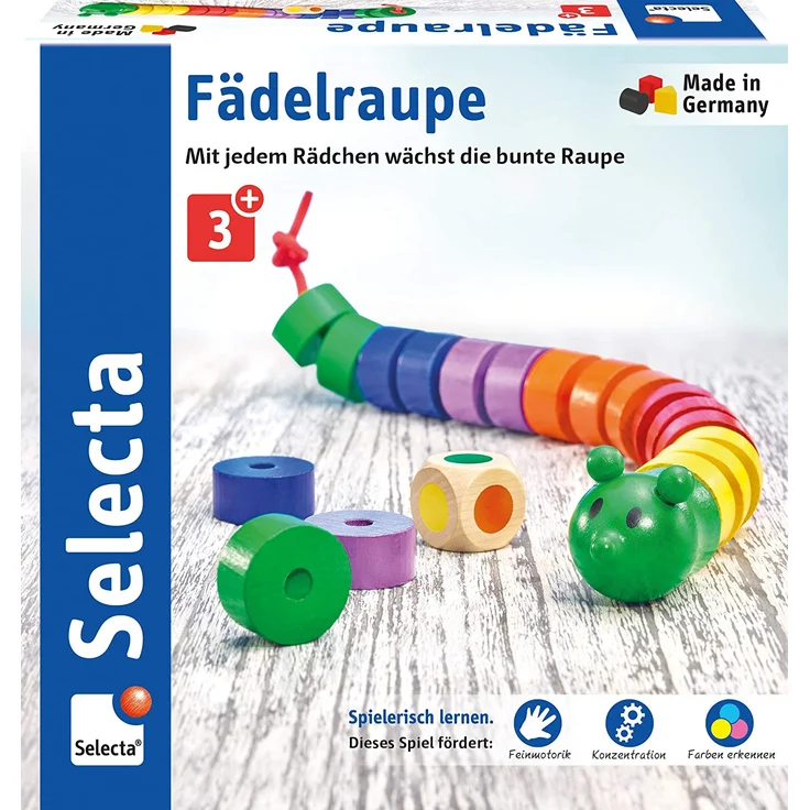 Selecta 63005 Fädelraupe, Würfel- und Fädelspiel mehrfarbig – Bild 1