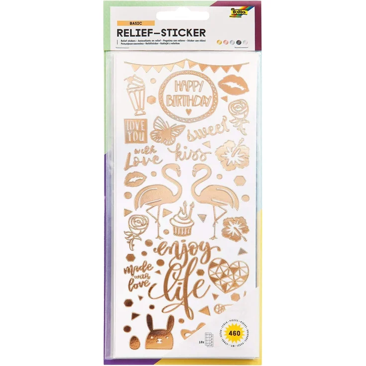 folia 12910 - Relief, Sticker Ganzjahr II, hochwertige Sticker, 10 Blatt, ca. 10 x 24 cm, Motive sortiert, ideal zum Verzieren von Grußkarten, Bastelarbeiten und Scrapbooking – Bild 1