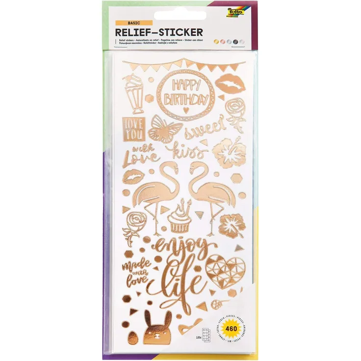 folia 12910 - Relief, Sticker Ganzjahr II, hochwertige Sticker, 10 Blatt, ca. 10 x 24 cm, Motive sortiert, ideal zum Verzieren von Grußkarten, Bastelarbeiten und Scrapbooking