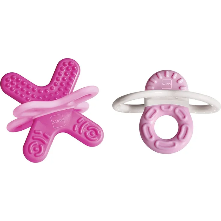 MAM Bite & Relax Set, extra leichte rosa Beißringe für Babys, schmerzlindernde Baby Zahnungshilfe für Vorder- und Backenzähne, ab 2+Monaten