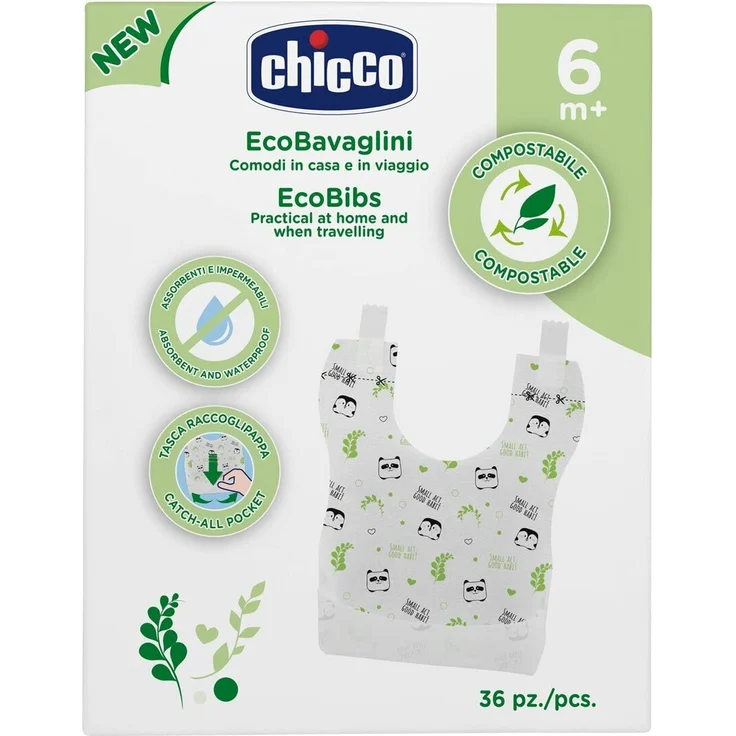 Chicco Einweg-Lätzchen kompostierbar, ökologische Lätzchen, saugfähig und wasserfest, Entwöhnungslätzchen für Babys und Kleinkinder für zu Hause und unterwegs - Baby-Zubehör 6+ Monate – Bild 2