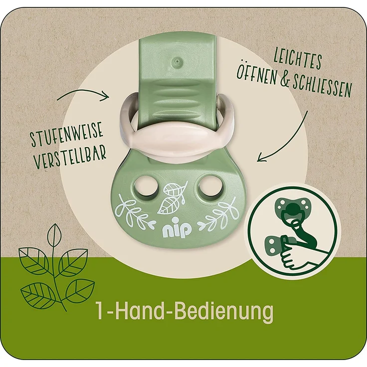 nip Stay Green Schnullerband aus 100% Bio-Baumwolle, Made in Germany, für Schnuller mit Ring, stufenweise verstellbar,schützt Kleidung, Colour:Grün – Bild 5