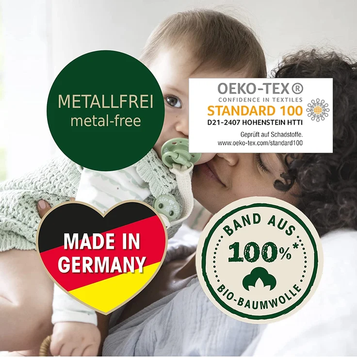 nip Stay Green Schnullerband aus 100% Bio-Baumwolle, Made in Germany, für Schnuller mit Ring, stufenweise verstellbar,schützt Kleidung, Colour:Grün – Bild 7