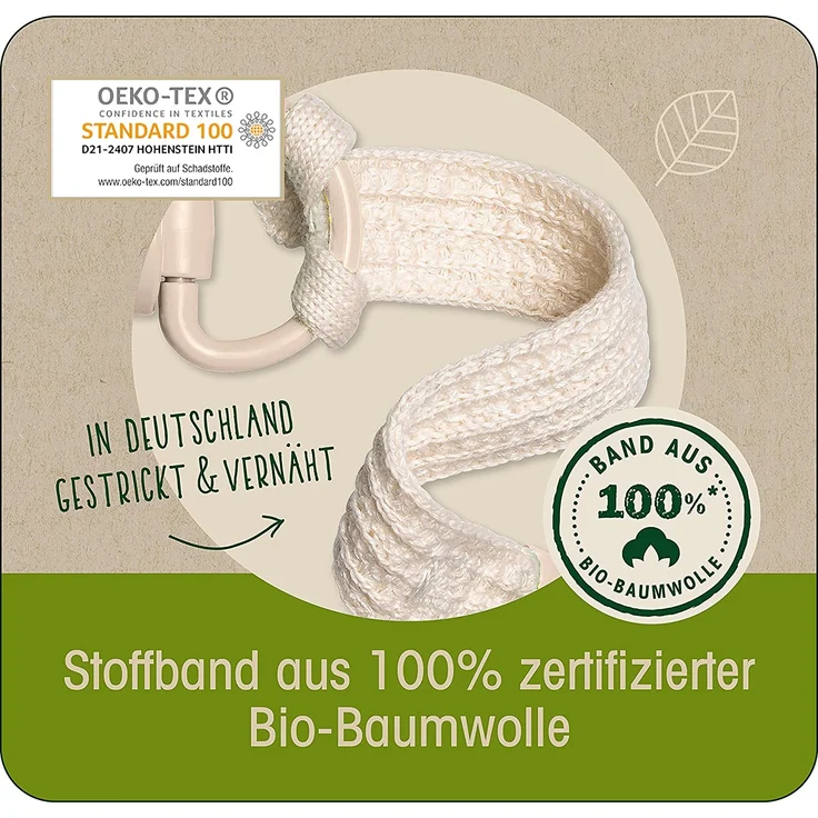 nip Stay Green Schnullerband aus 100% Bio-Baumwolle, Made in Germany, für Schnuller mit Ring, stufenweise verstellbar,schützt Kleidung, Colour:Grün – Bild 3