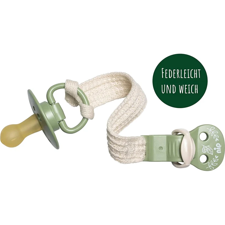 nip Stay Green Schnullerband aus 100% Bio-Baumwolle, Made in Germany, für Schnuller mit Ring, stufenweise verstellbar,schützt Kleidung, Colour:Grün – Bild 2
