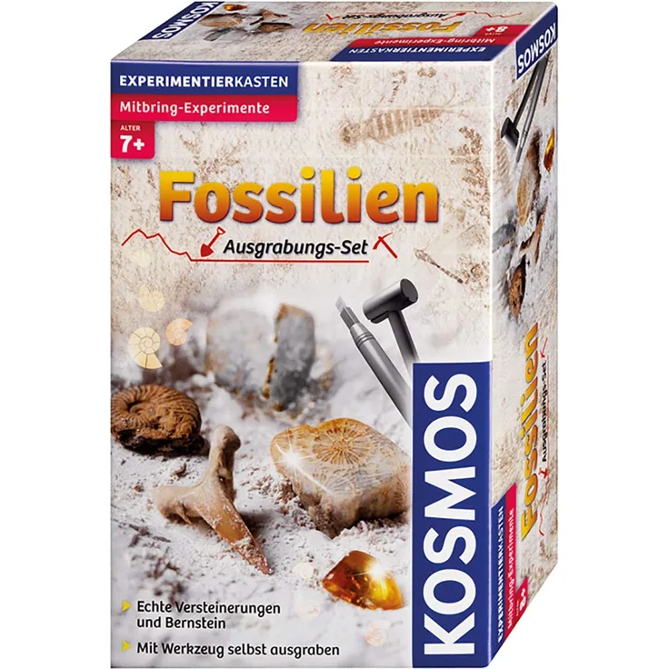Kosmos 630461 - Fossilien Ausgrabungs-Set, Grabe echte Versteinerungen und Bernstein selbst aus, mit Hammer und Meißel, Experimentierset für Kinder ab 7 Jahre, Edition 2014