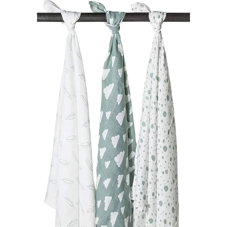 Meyco Feather Swaddle, Jade / Weiß, 3 Stück Grün