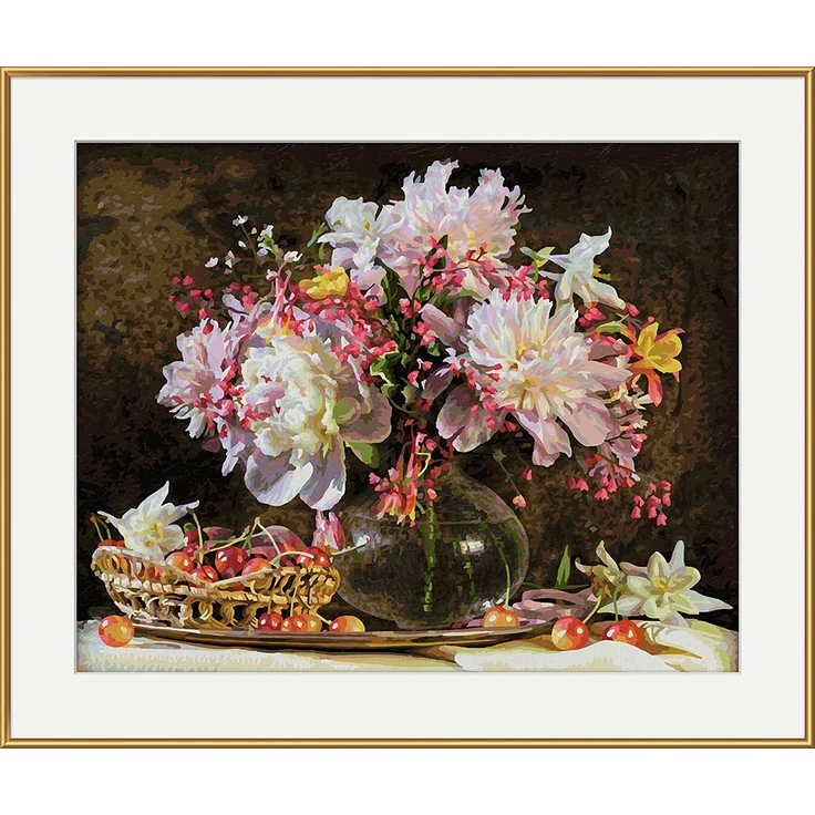 Schipper 609130773 Malen nach Zahlen, Blumenstrauß mit Kirschen - Bilder malen für Erwachsene, inklusive Pinsel und Acrylfarben, 40 x 50 cm – Bild 3