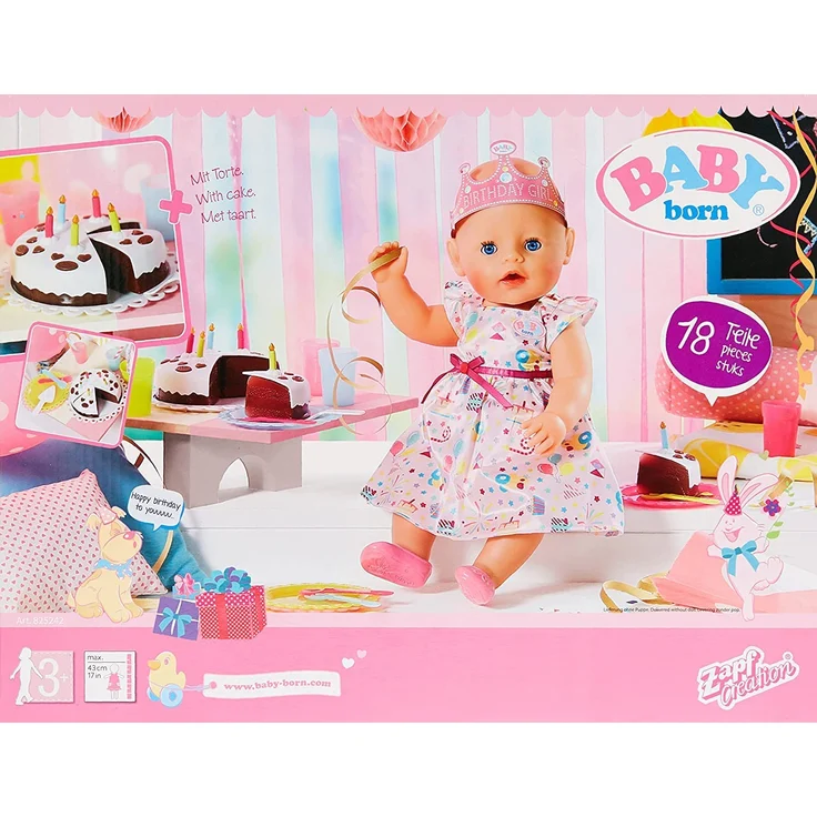 Zapf Creation 825242 BABY born Deluxe Party Set Geburtstag Puppenzubehör 43 cm 17-teilig, bunt – Bild 1