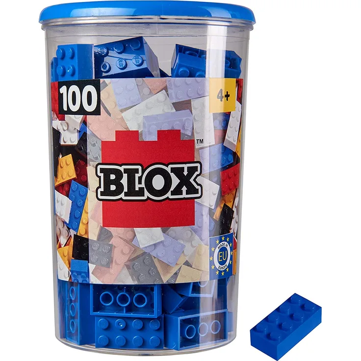 Simba 104118906, Blox, 100 blaue Bausteine für Kinder ab 3 Jahren, 8er Steine, inklusive Dose, hohe Qualität, vollkompatibel mit vielen anderen Herstellern