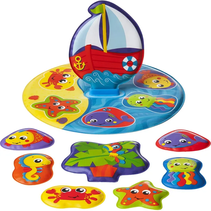 Playgro Badepuzzle, 9-teilig, Mit bunten Tiermotiven, Ab 6 Monaten, BPA-frei, Größe: 25 x 25 cm, Floaty Boat Bath Puzzle, Bunt, 40172