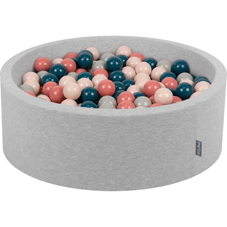KiddyMoon Bällebad 90X30cm/200 Bälle ∅ 7Cm Bällepool Mit Bunten Bällen Für Babys Kinder Rund, Hellgrau:Dunkeltürkis/Pastellbeige/Grüngrau/Lachsfarben – Bild 1