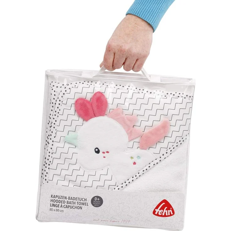 Fehn 057263 Kapuzenbadetuch Einhorn – Bade-Poncho aus Baumwolle mit süßem Einhorn für Babys und Kleinkinder ab 0+ Monaten – Maße: 80 x 80 cm – Bild 7