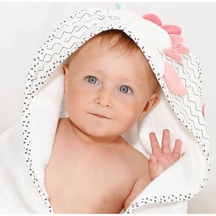 Fehn 057263 Kapuzenbadetuch Einhorn – Bade-Poncho aus Baumwolle mit süßem Einhorn für Babys und Kleinkinder ab 0+ Monaten – Maße: 80 x 80 cm – Bild 2