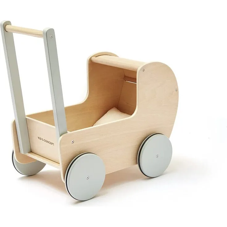 Schicker Holzpuppenwagen mit Bettzeug
