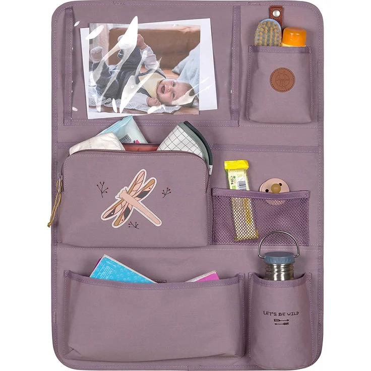 LÄSSIG Autoorganizer Autorücksitzorganizer Rücksitztasche für Auto zum Hängen zusammenklappbar 55 cm/Car Wrap-to-Go Adventure Dragonfly, Lila – Bild 2