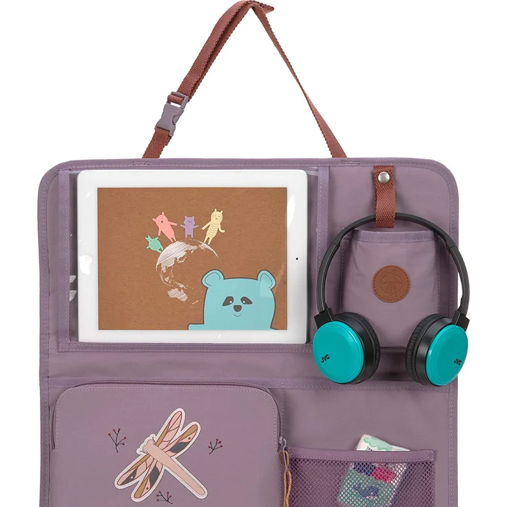 LÄSSIG Autoorganizer Autorücksitzorganizer Rücksitztasche für Auto zum Hängen zusammenklappbar 55 cm/Car Wrap-to-Go Adventure Dragonfly, Lila – Bild 6