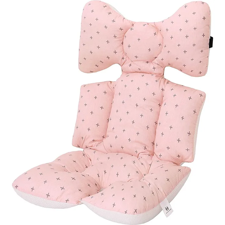 Universale Sitzauflage Sitzeinlage Babyschale Sportsitz Sitzpolster Baumwolle Atmungsaktiv für kinderwagen Buggy (Rosa Kreuz)