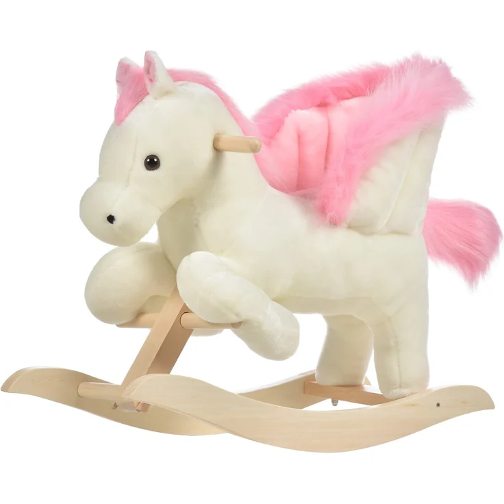 HOMCOM Schaukelpferd mit Tiergeräusche weiß, rosa – Bild 1