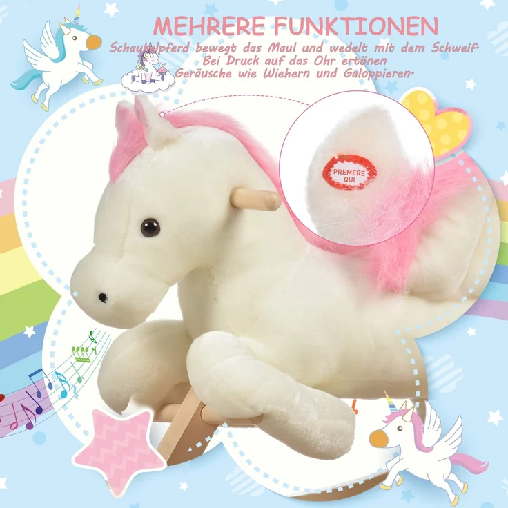 HOMCOM Schaukelpferd mit Tiergeräusche weiß, rosa – Bild 5