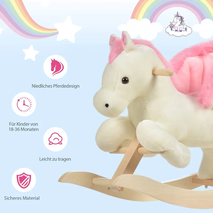 HOMCOM Schaukelpferd mit Tiergeräusche weiß, rosa – Bild 6
