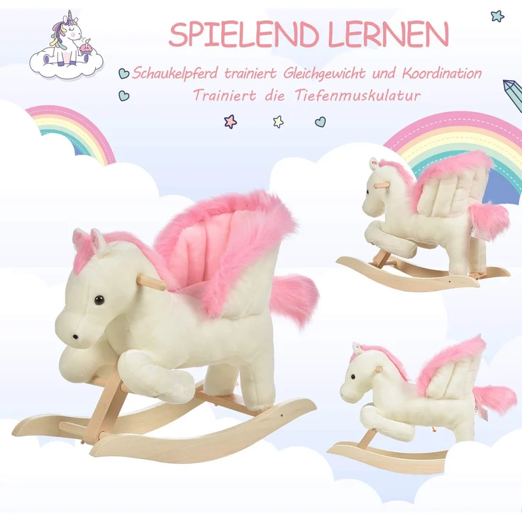 HOMCOM Schaukelpferd mit Tiergeräusche weiß, rosa – Bild 7
