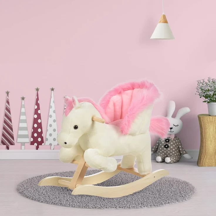 HOMCOM Schaukelpferd mit Tiergeräusche weiß, rosa – Bild 2