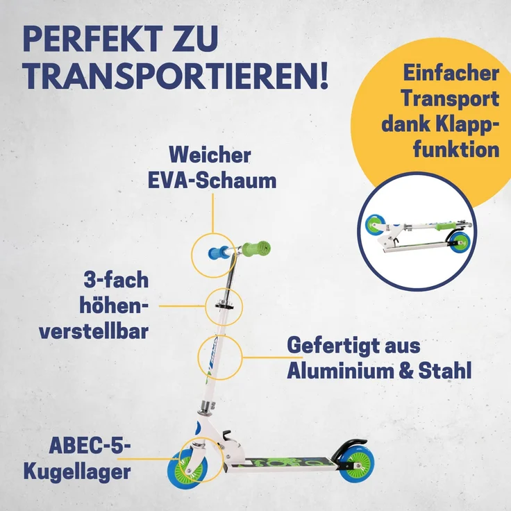 Best Sporting Scooter 125er Rolle, Tretroller für Kinder, klappbar, weiß/blau – Bild 3