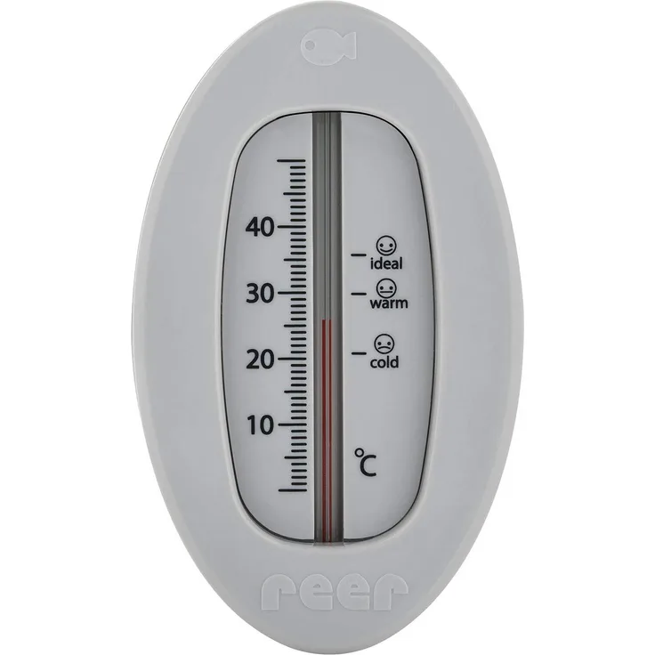 reer Baby-Thermometer für die Badewanne mit süßem Unterwasserwelt-Motiv, kindersicheres Bade-Thermometer, grau