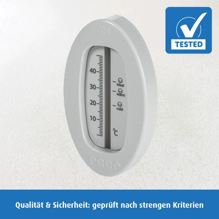 reer Baby-Thermometer für die Badewanne mit süßem Unterwasserwelt-Motiv, kindersicheres Bade-Thermometer, grau – Bild 5