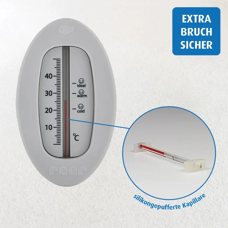 reer Baby-Thermometer für die Badewanne mit süßem Unterwasserwelt-Motiv, kindersicheres Bade-Thermometer, grau – Bild 4