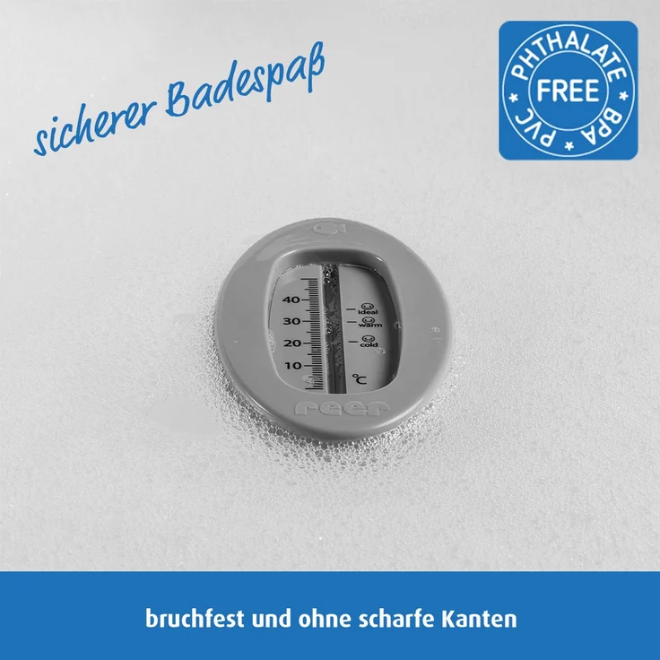 reer Baby-Thermometer für die Badewanne mit süßem Unterwasserwelt-Motiv, kindersicheres Bade-Thermometer, grau – Bild 6