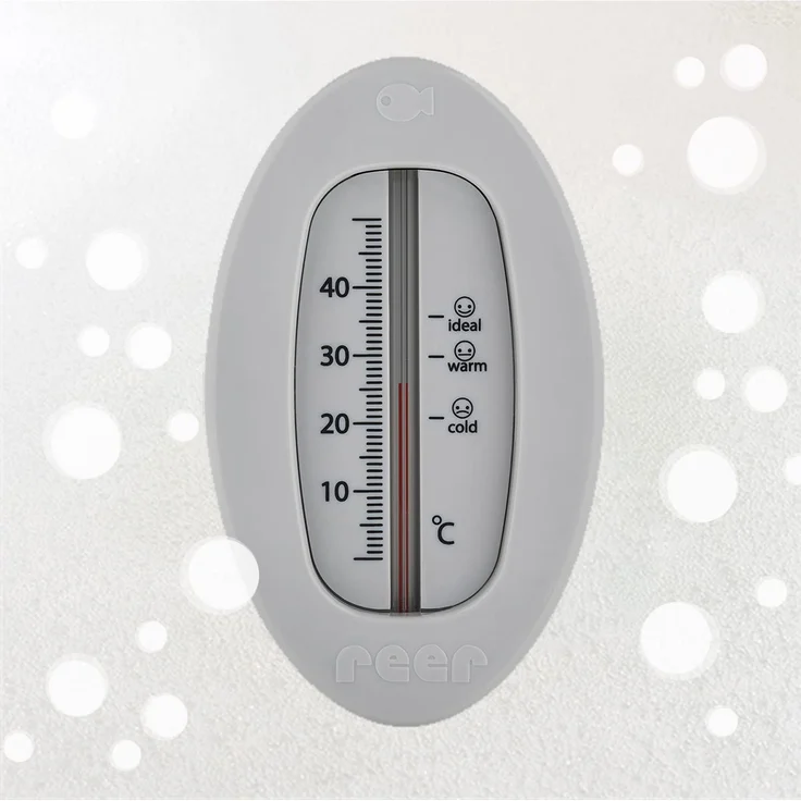 reer Baby-Thermometer für die Badewanne mit süßem Unterwasserwelt-Motiv, kindersicheres Bade-Thermometer, grau – Bild 2