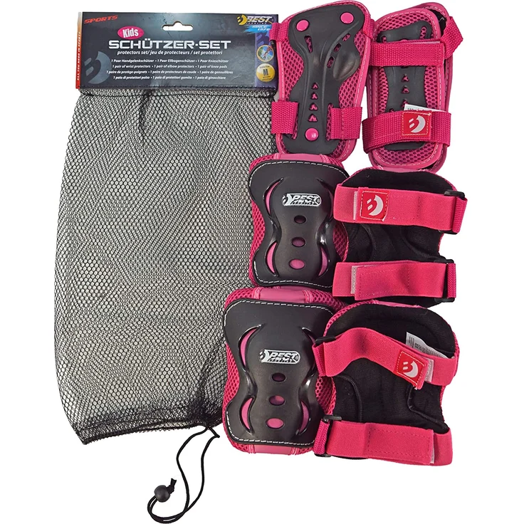 Best Sporting Schützer Set HQ, Kinder Knie-, Ellenbogen- und Handgelenkschützer, Größe XS/S M pink/schwarz, XS/S – Bild 3