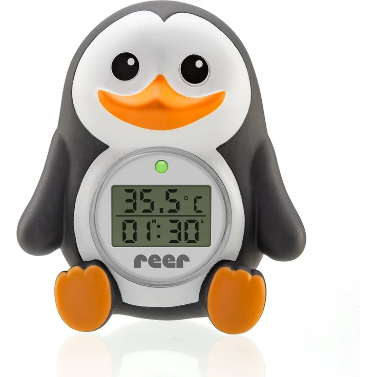 reer Digitales Bade-Thermometer "MyHappyPingu", 2in1 Bade- und Raumthermometer, Timer-Funktion und Temperaturalarm – Bild 1