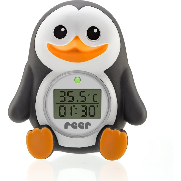 reer Digitales Bade-Thermometer "MyHappyPingu", 2in1 Bade- und Raumthermometer, Timer-Funktion und Temperaturalarm