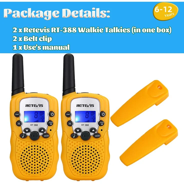 Retevis RT388 Funkgerät Kinder, Walkie Talkie Große Reichweite,8 Kanäle VOX Tastatursperre, Geschenke für 3-12 Mädchen Junge, Abenteuer im Freien, Familienspiele, Wandern (1 Paar, Gelb) – Bild 7