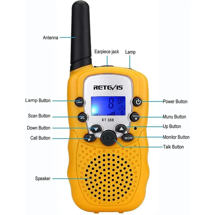 Retevis RT388 Funkgerät Kinder, Walkie Talkie Große Reichweite,8 Kanäle VOX Tastatursperre, Geschenke für 3-12 Mädchen Junge, Abenteuer im Freien, Familienspiele, Wandern (1 Paar, Gelb) – Bild 9