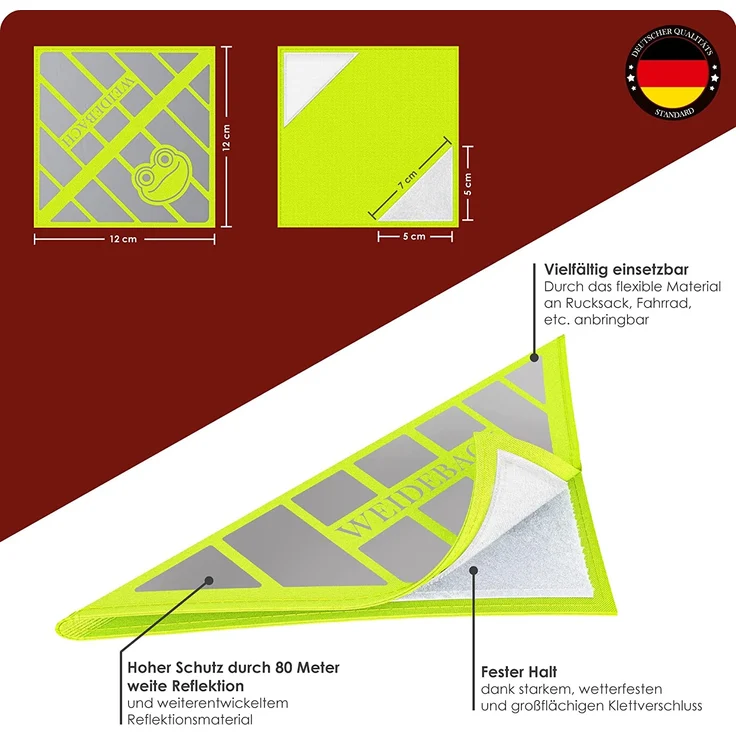 WEIDEBACH® 5x stark reflektierende Kinderwagen Reflektoren mit lustigem Froschmotiv, Reflektor Klett Verschluss universell nutzbar, Höchste Sicherheit mit Kinderwagen Reflektor in Dunkelheit – Bild 2