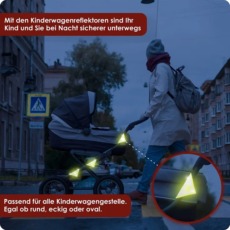 WEIDEBACH® 5x stark reflektierende Kinderwagen Reflektoren mit lustigem Froschmotiv, Reflektor Klett Verschluss universell nutzbar, Höchste Sicherheit mit Kinderwagen Reflektor in Dunkelheit – Bild 3