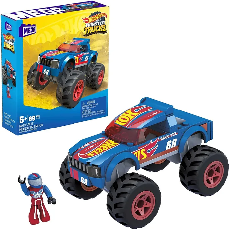 Mega Construx HDJ93 - Hot Wheels Race Ace Monster Truck, 69 Klemmbausteine