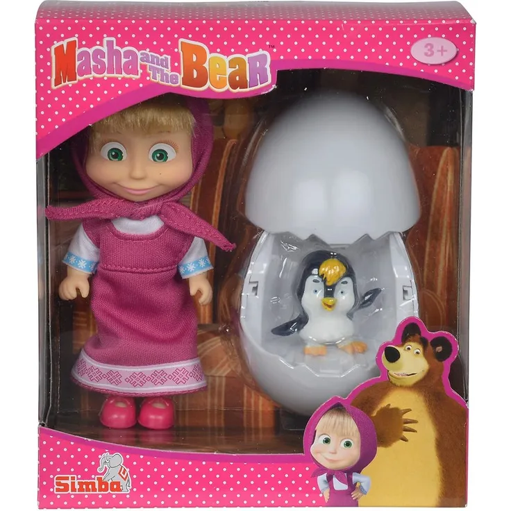 Simba 109301003 - Mascha und der Bär Pinguin im Ei, Puppe, 12 cm