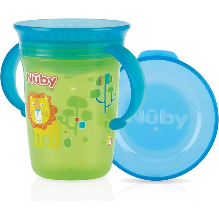 Nuby - Magische Tasse 360° bedruckt mit Griffen für Babys und Kleinkinder - Grün - 240 ml - 6+ Monate